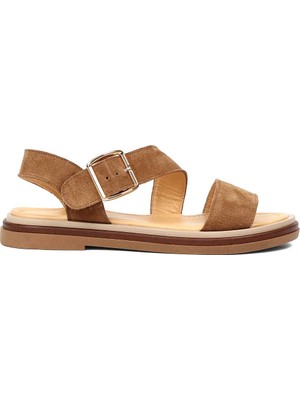 Celal Gültekin Kadın Taba Kalın Tokalı Süet Deri Sandalet