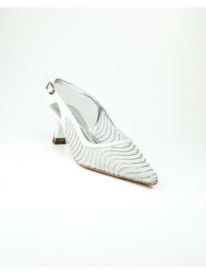 Miss Park Moda Babalı Alos 9518 Beyaz Kısa Topuklu Abiye Kadın Ayakkabı