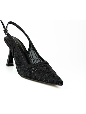 Babalı Alos 7480 Siyah Taşlı Topuklu Abiye Kadın Ayakkabı