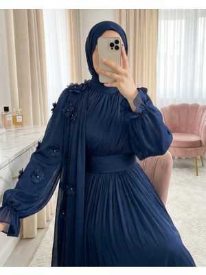 Modamorfo Kolu Lastikli Güllü Pelerinli Beli Drapeli Janjan Abiye -Laci