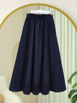 Modamorfo Beli Lastikli Bağcıklı Cepli Dikiş Detaylı Etek  -Laci