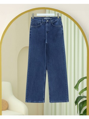 Modamorfo Cepli Fermuarlı Palazzo Kot Pantolon  -Mavi