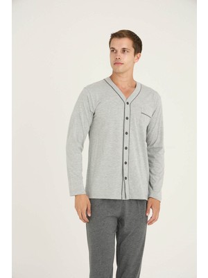 Kly Erkek V. Yaka Boydan Düğmeli Pijama Takımı Konforlu Uyku 9267