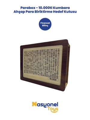 Nasyonel Toys Parabox Ahşap Kumbara – 10.000 Tl Para Biriktirme Hedef Kutusu
