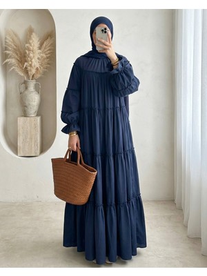 Modamorfo Kolu Lastikli Beli Bağlamalı Katlı Fırfır Detaylı Elbise -Laci