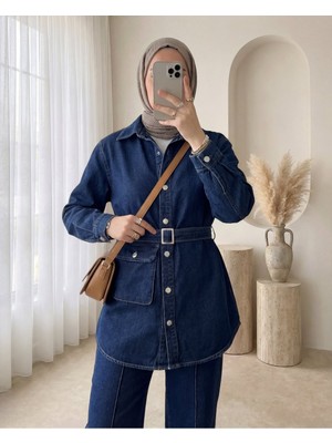Moda Morfo Çanta Cepli Çimalı Pantolonlu Kot Takım  -Laci