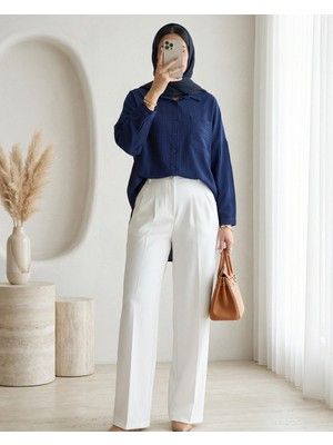 Modamorfo Tek Cepli Çizgi Desen Krinkıl Gömlek -Laci