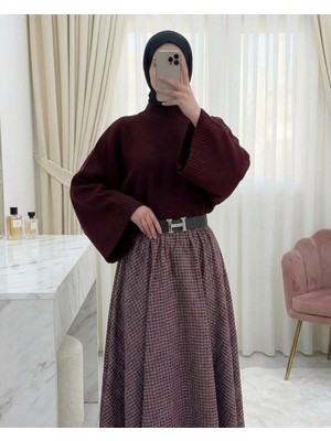 Moda Morfo Yarım Boğaz Krop Triko Kazak -Bordo