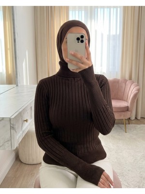 Modamorfo Balıkçı Yaka Fitilli Triko Kazak       -K. Kahve