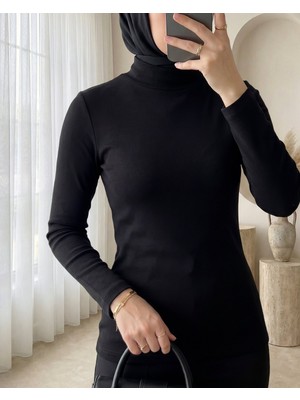 Modamorfo Dik Yaka Uzun Kol Içlik Bluz -Siyah