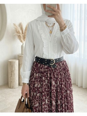 Modamorfo Oval Kesim Tensel Cupra Gömlek  -Beyaz