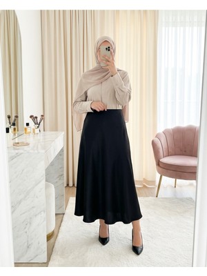 Modamorfo Zra Düz Saten Etek -Siyah