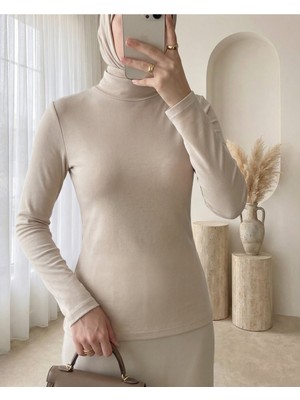 Modamorfo Dik Yaka Uzun Kol Içlik Bluz -Bej