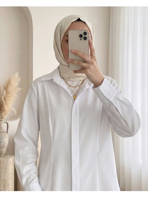 Moda Morfo Gizli Düğmeli Pensli Gömlek -Beyaz