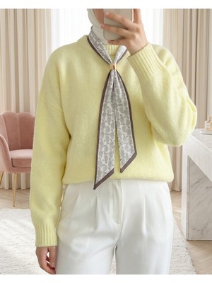 Modamorfo Fularlı Yumoş Triko Kazak   -Sarı