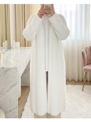 Modamorfo Sakallı Uzun Yumoş Hırka -Beyaz