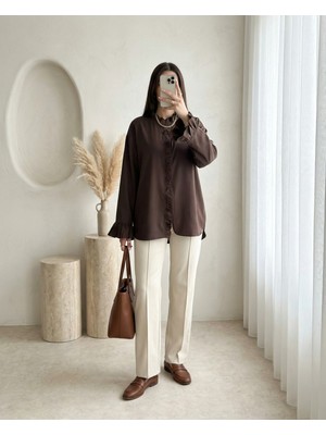 Modamorfo Arkası Uzun Kolu Ve Önü Fırfırlı Gömlek -K. Kahve