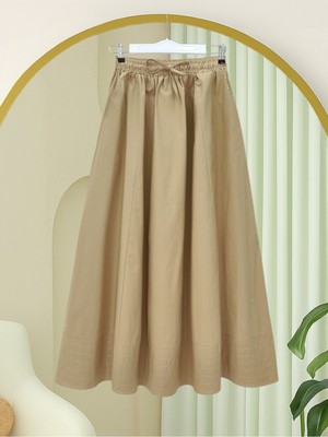 Modamorfo Beli Lastikli Bağcıklı Cepli Dikiş Detaylı Etek  -Vizon