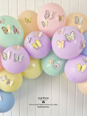 Partince 48 Adet Soft Makaron Pale Kelebek Süsleyici Parti Süsü Kelebek Doğum Günü Süsü Parti Süsleme