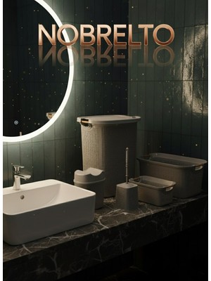 Nobrelto x Tuffex Woow 5 Parça Lüks Banyo Seti - 60 Lt Kirli Çamaşır Sepeti & Düzenleyici Organizer Seti (Antrasit/vizon)