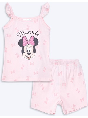 Lc Waikiki Yeni Sezon Kare Yaka Askılı Minnie Mouse Baskılı Kız Bebek Şortlu Pijama Takım