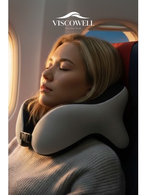 Viscowell Ortopedik Visco Boyun ve Baş Destekli Seyahat Yastığı Uçak, Araba, Ev Için Taşınabilir