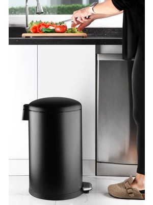 Primanova Bombe Kapaklı Çelik Çöp Kovası 30 Lt Mat Texture - Iç Kısım Siyah