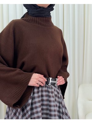 Modamorfo Yarım Boğaz Krop Triko Kazak -Kahve