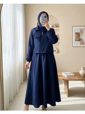 Modamorfo Önü Fermuarlı Beli Ve Kolu Lastikli Cep Detaylı Dabıl İkili Takım -Laci