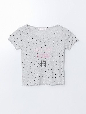 Lc Waikiki Yeni Sezon V Yaka Baskılı Kadın Pijama Üstü