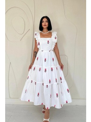 Çamaşır Kenti Sıfır Kol Fırfırlı Elbise