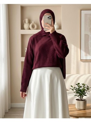 Modamorfo Yarım Boğazlı Salaş Triko Kazak -Bordo