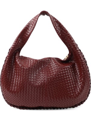 SHAKA Bordo SHK311 Örgü Desenli Suni Deri,fermuarlı,tek Bölmeli ,astarlı,el,kol ve Omuz Çantası