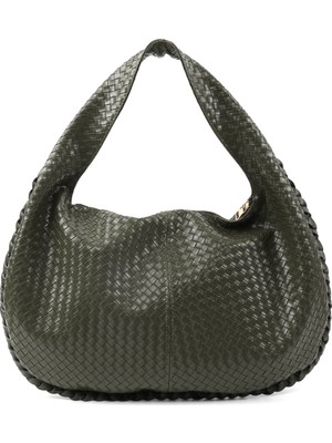 SHAKA Haki Yeşil SHK311 Örgü Desenli Suni Deri,fermuarlı,tek Bölmeli ,astarlı,el,kol ve Omuz Çantası