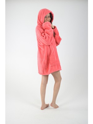 Welsoft Kapüşonlu Giyilebilir Tv Battaniyesi 1 Adet Unisex Peluş Oversize Panço Sabahlık