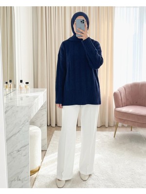 Modamorfo Yarım Boğazlı Şerit Desenli Yumoş Triko Kazak -Laci