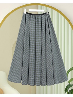 Modamorfo Ekose Desenli Beli Lastikli 360 Derece Etek -Haki