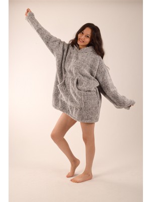 Welsoft Kapüşonlu Giyilebilir Tv Battaniyesi 1 Adet Unisex Peluş Oversize Panço Sabahlık