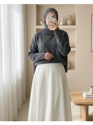 Modamorfo Yarım Boğazlı Salaş Triko Kazak -Füme