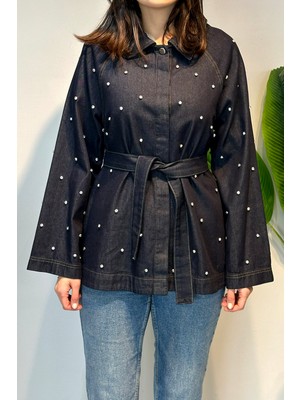 Lale Butik Taş Detaylı Gömlek Ceket 7439 Lacivert