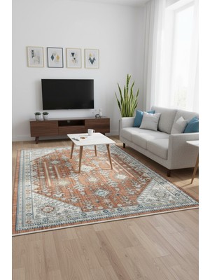 GÜLCEM HOME Vintage, Etnik Desenli Sanatsal Cross Dokuma Salon ve Oturma Odası Halısı