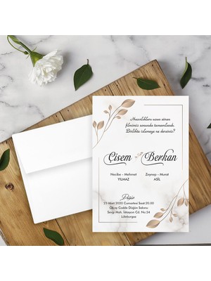 Seyhan Davetiye Beyaz Zarflı Davetiye Düğün - Nişan - Kına - Nikah (250ADET)