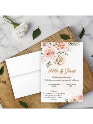 Seyhan Davetiye Beyaz Zarflı Davetiye Düğün - Nişan - Kına - Nikah (250ADET)