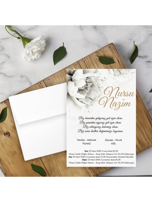 Seyhan Davetiye Beyaz Zarflı Davetiye Düğün - Nişan - Kına - Nikah (250ADET)