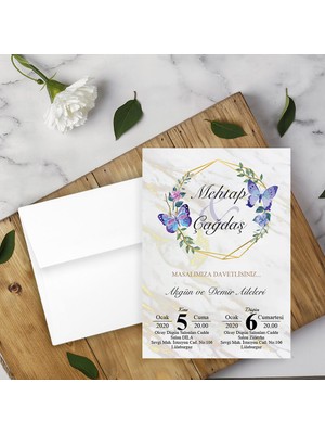 Seyhan Davetiye Beyaz Zarflı Davetiye Düğün - Nişan - Kına - Nikah (250ADET)