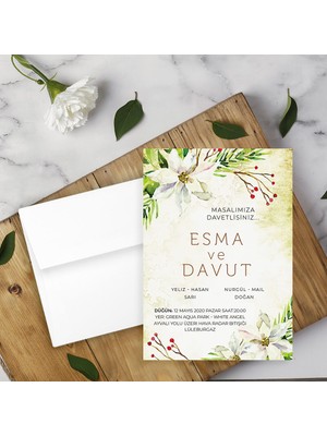Seyhan Davetiye Beyaz Zarflı Davetiye Düğün - Nişan - Kına - Nikah (250ADET)