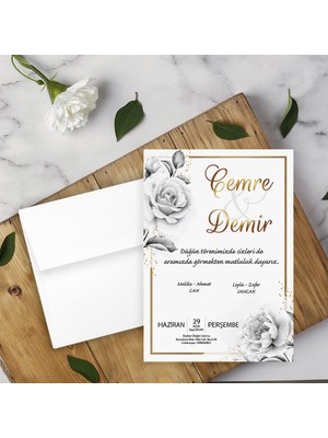 Seyhan Davetiye Beyaz Zarflı Davetiye Düğün - Nişan - Kına - Nikah (250ADET)