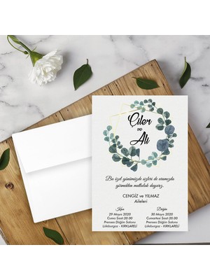 Seyhan Davetiye Beyaz Zarflı Davetiye Düğün - Nişan - Kına - Nikah (250ADET)