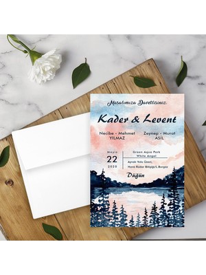 Seyhan Davetiye Beyaz Zarflı Davetiye Düğün - Nişan - Kına - Nikah (250ADET)