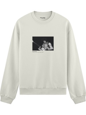 The Lucid Lab Jimi Hendrix Falkoner Centret Copenhagen 1969 Oversize Sweatshirt - Beyaz